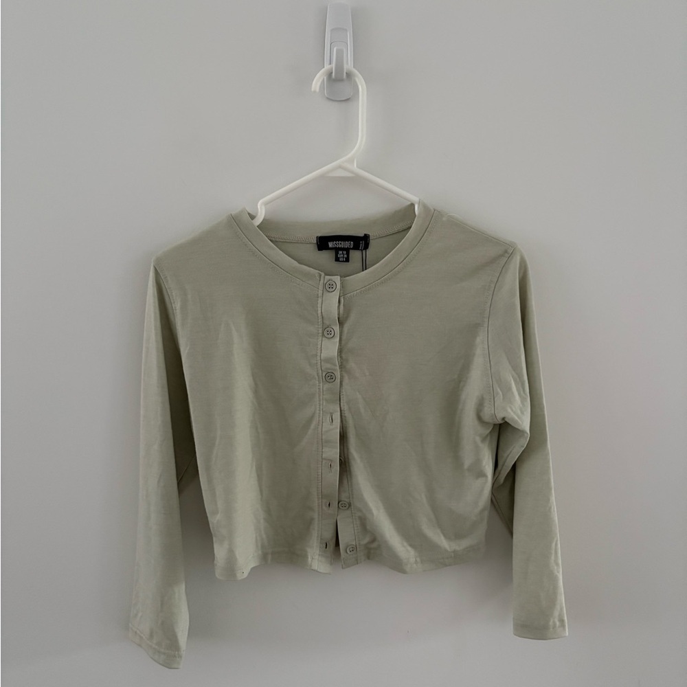 Missguided Button Front Long Sleeve Crop Top